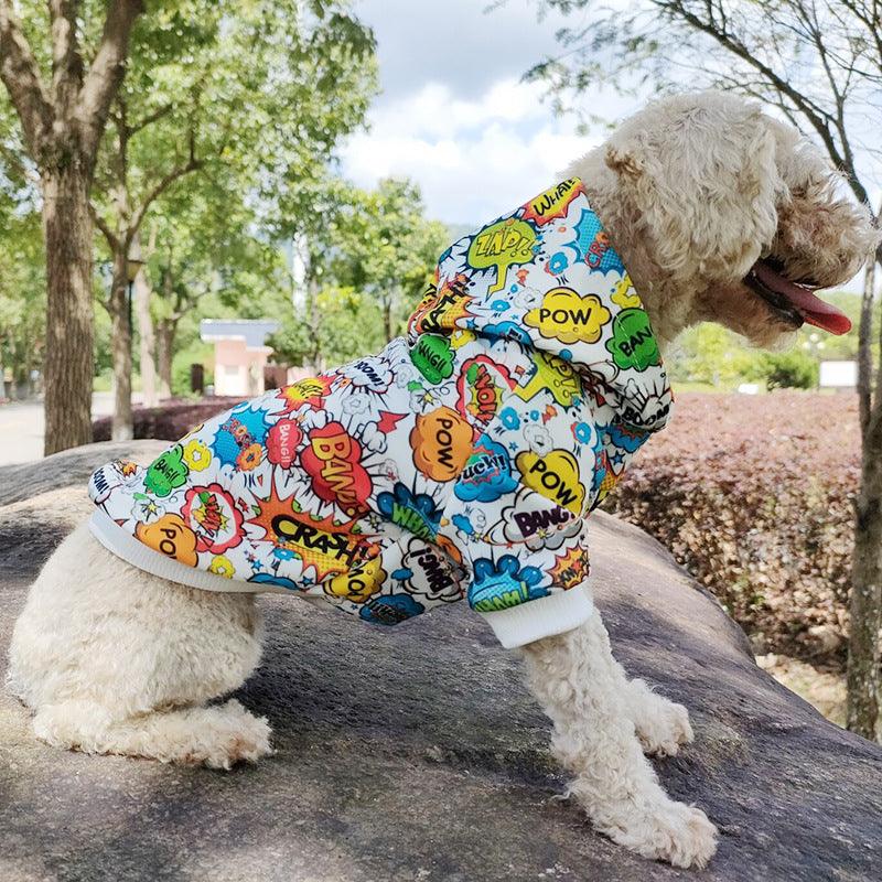 Graffiti Print Pet Hoodie - Stylish Two-Legged Clothing For Dogs-0