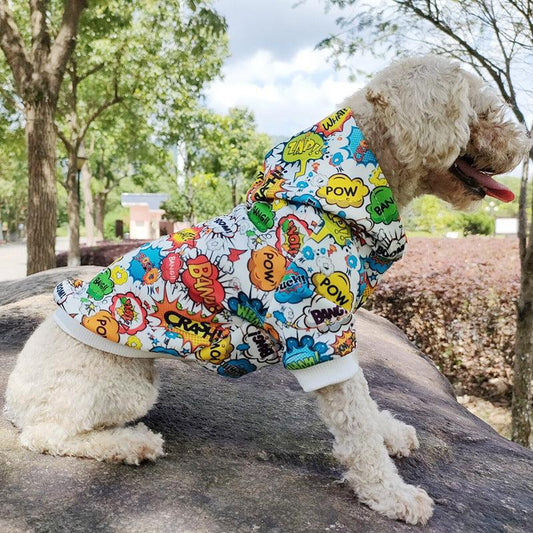 Graffiti Print Pet Hoodie - Stylish Two-Legged Clothing For Dogs-0